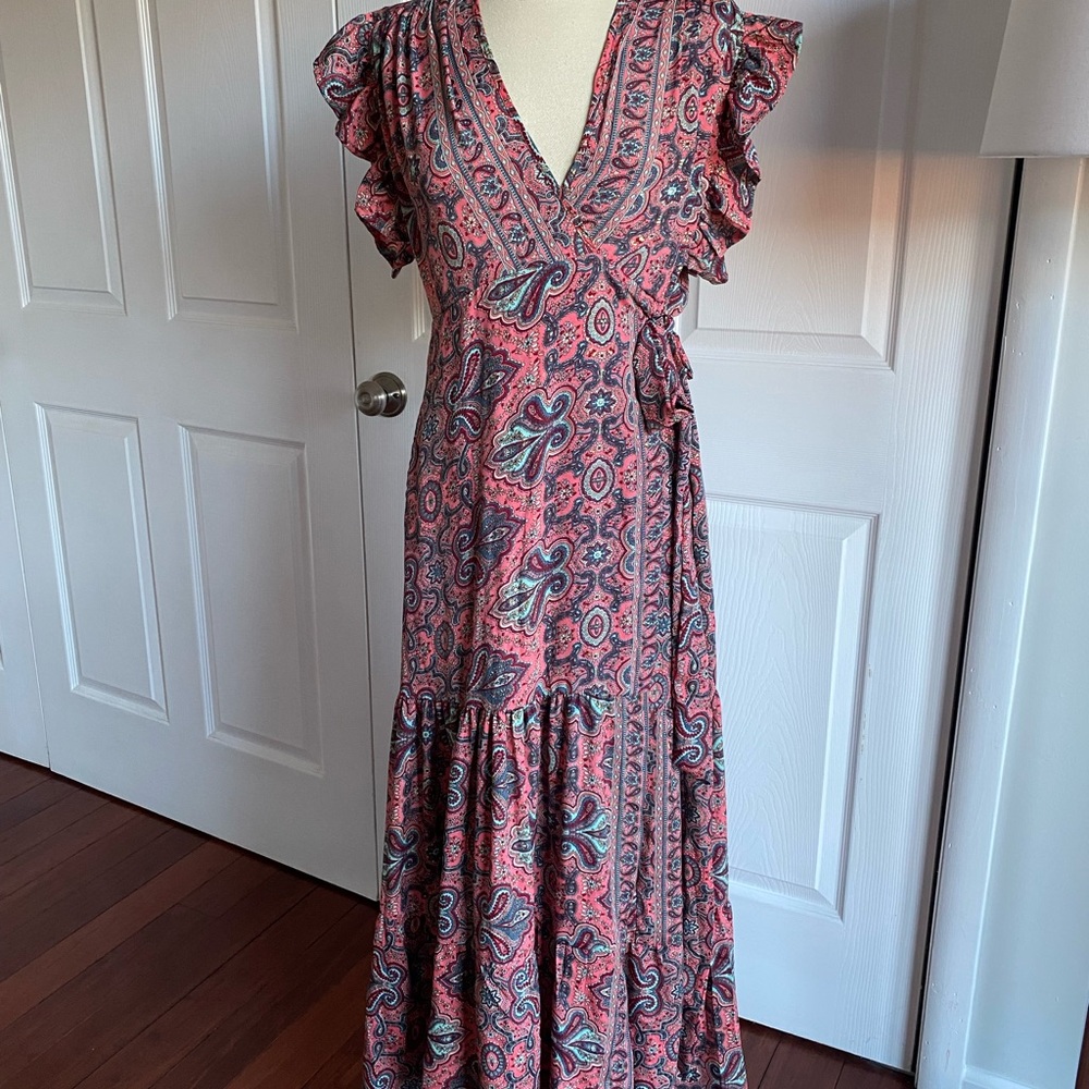 Pink Ruffled Tiered Maxi Sundress with Flutter Sleeves